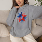 Patriotic Red & Blue Star Hoodie — 4th of July Firework Sweatshirt