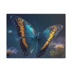 Blue & Gold Butterfly Stretched Canvas Wall Art — Dreamy Nature Print
