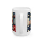Patriotic Patchwork Ceramic Mug with American Flag Design