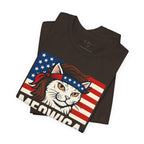 T-Shirt — "Meowica" Patriotic Cat Tee (American Flag, Funny 4th of July Shirt)