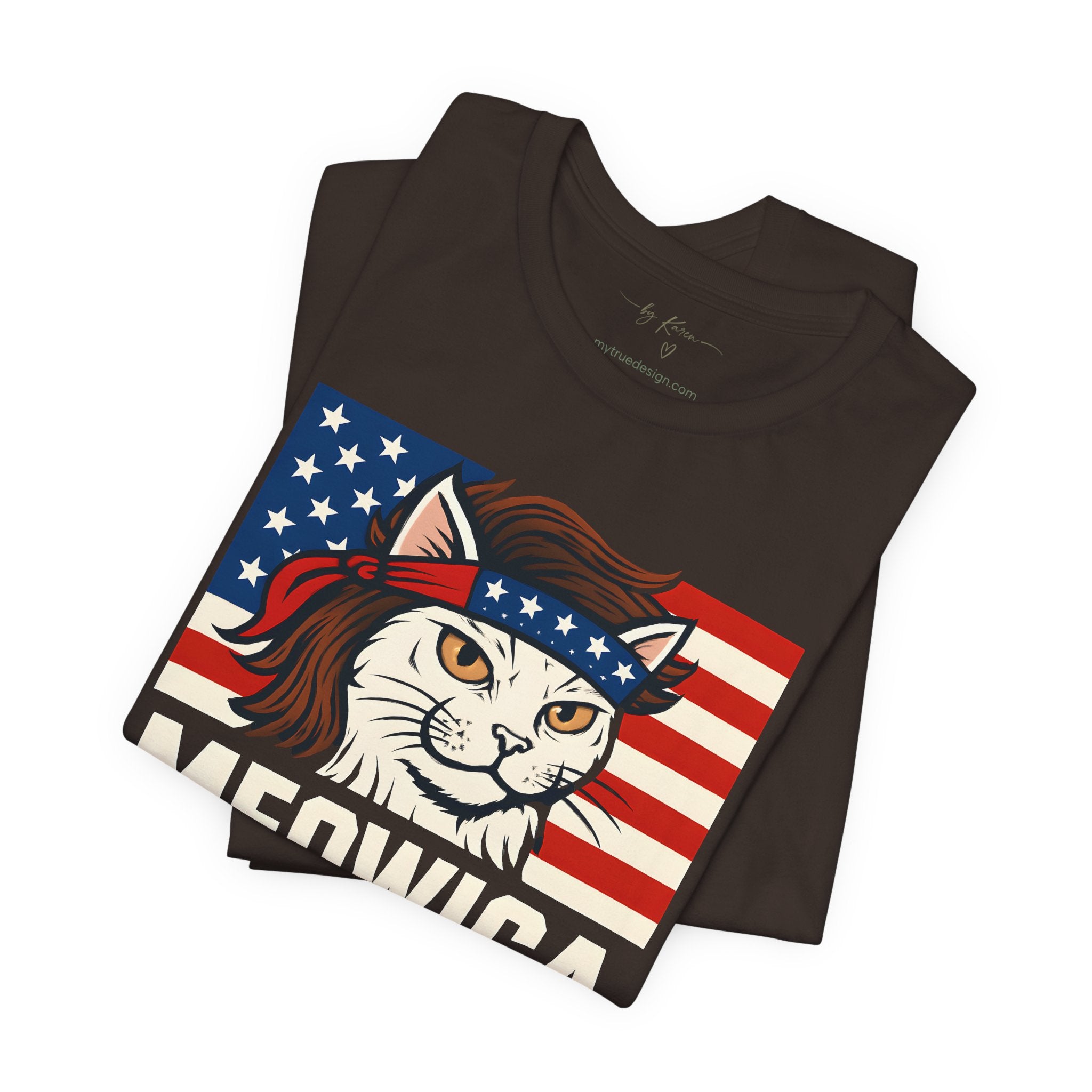 T-Shirt — "Meowica" Patriotic Cat Tee (American Flag, Funny 4th of July Shirt)