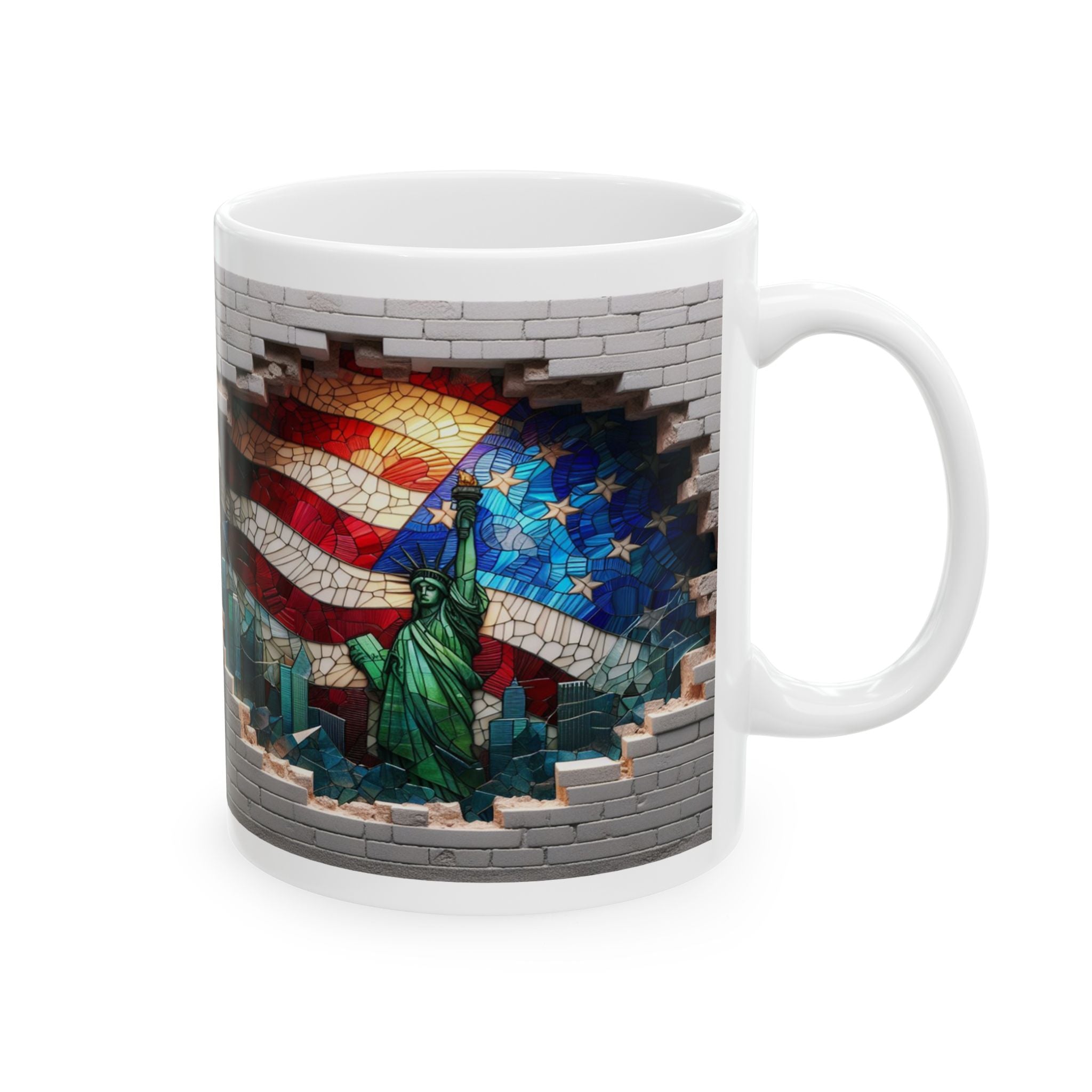 Patriotic Mosaic Brick Wall Ceramic Mug - Perfect for Sipping