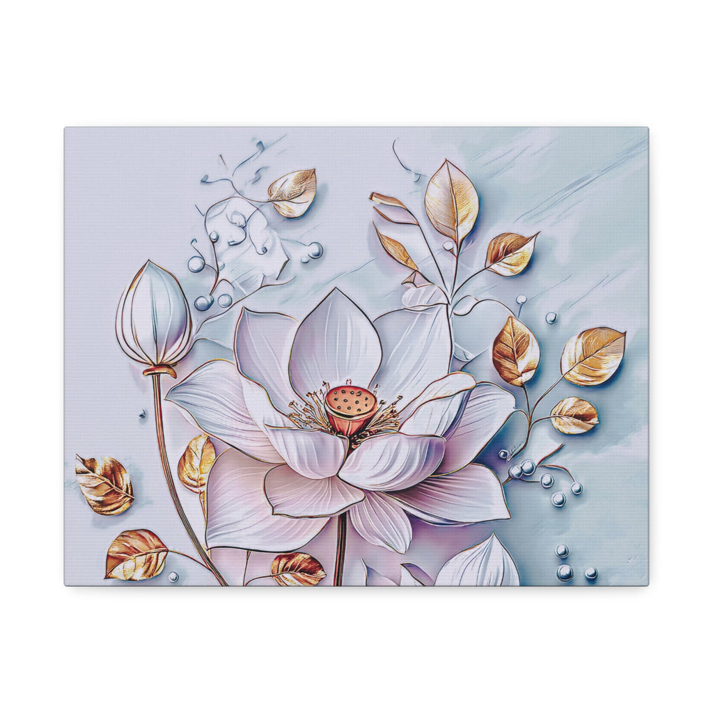 Floral Lotus Stretched Canvas Wall Art — Pastel Bloom Decorative Canvas