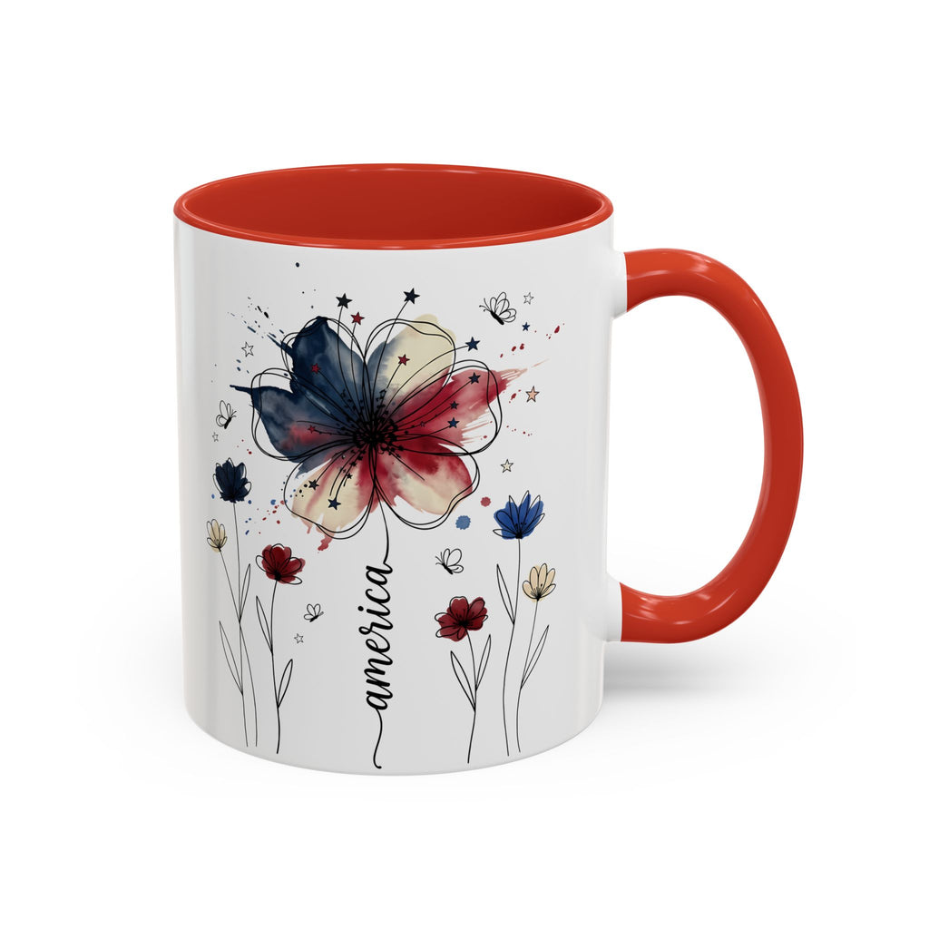 Patriotic Anemone Accent Coffee Mug Classic Floral Design