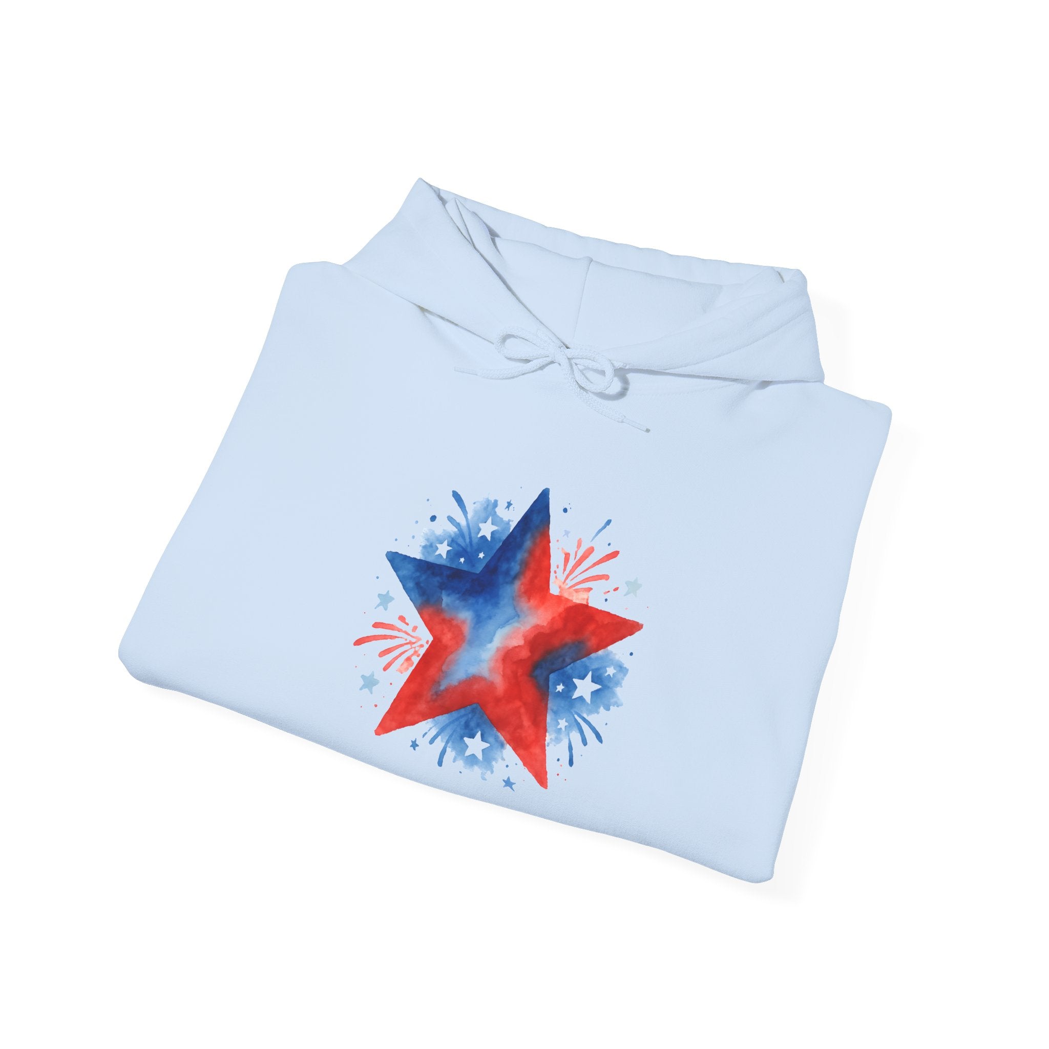 Patriotic Red & Blue Star Hoodie — 4th of July Firework Sweatshirt