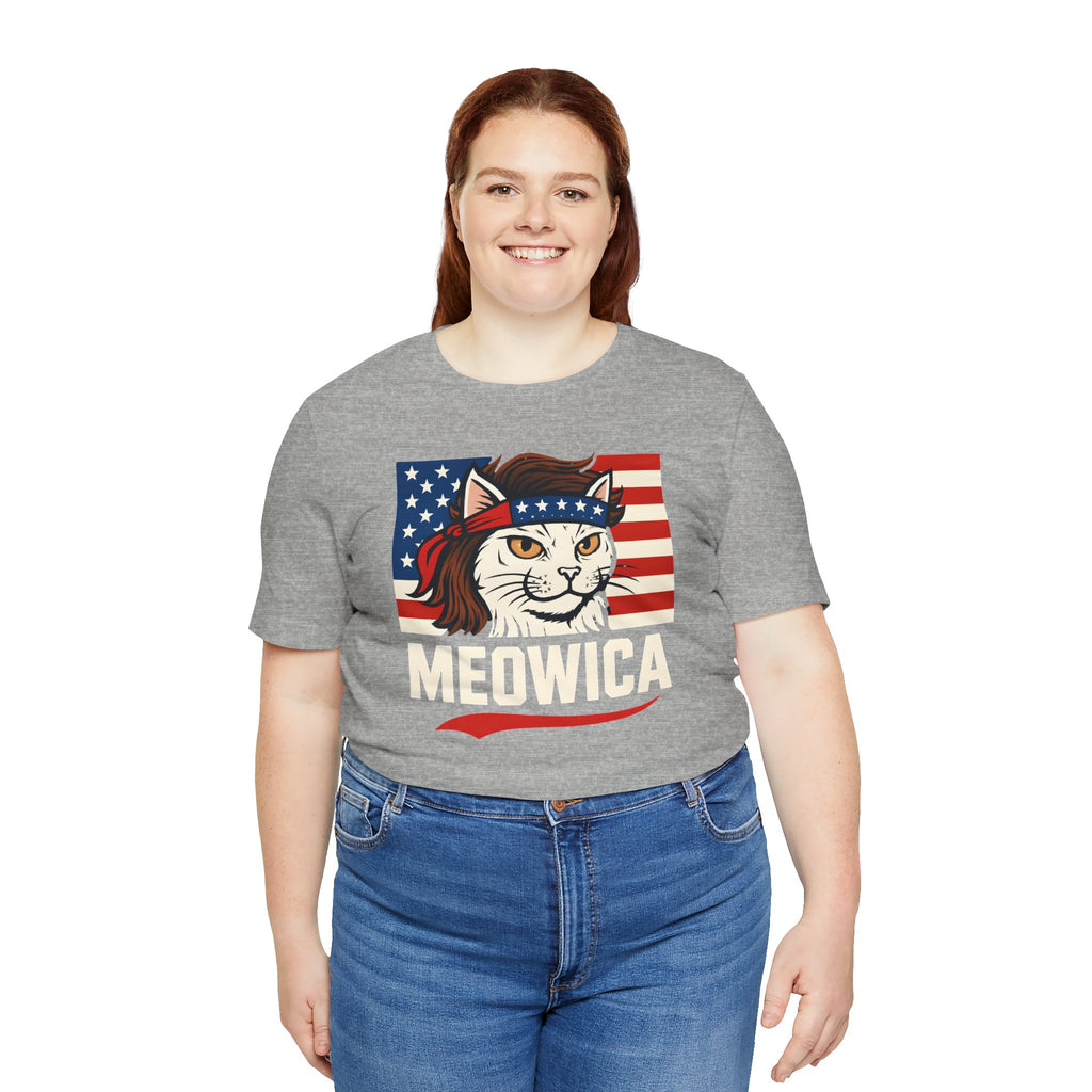 T-Shirt — "Meowica" Patriotic Cat Tee (American Flag, Funny 4th of July Shirt)