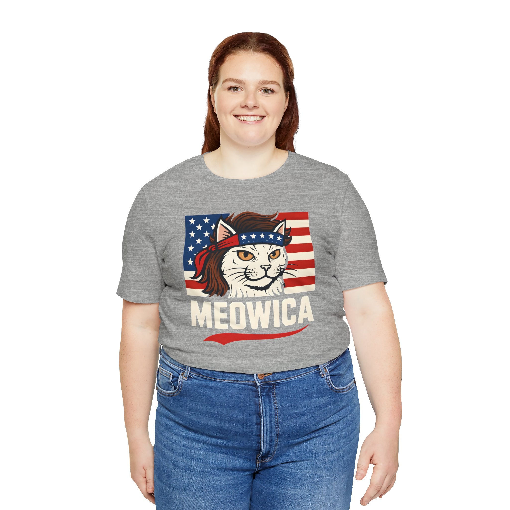 T-Shirt — "Meowica" Patriotic Cat Tee (American Flag, Funny 4th of July Shirt)