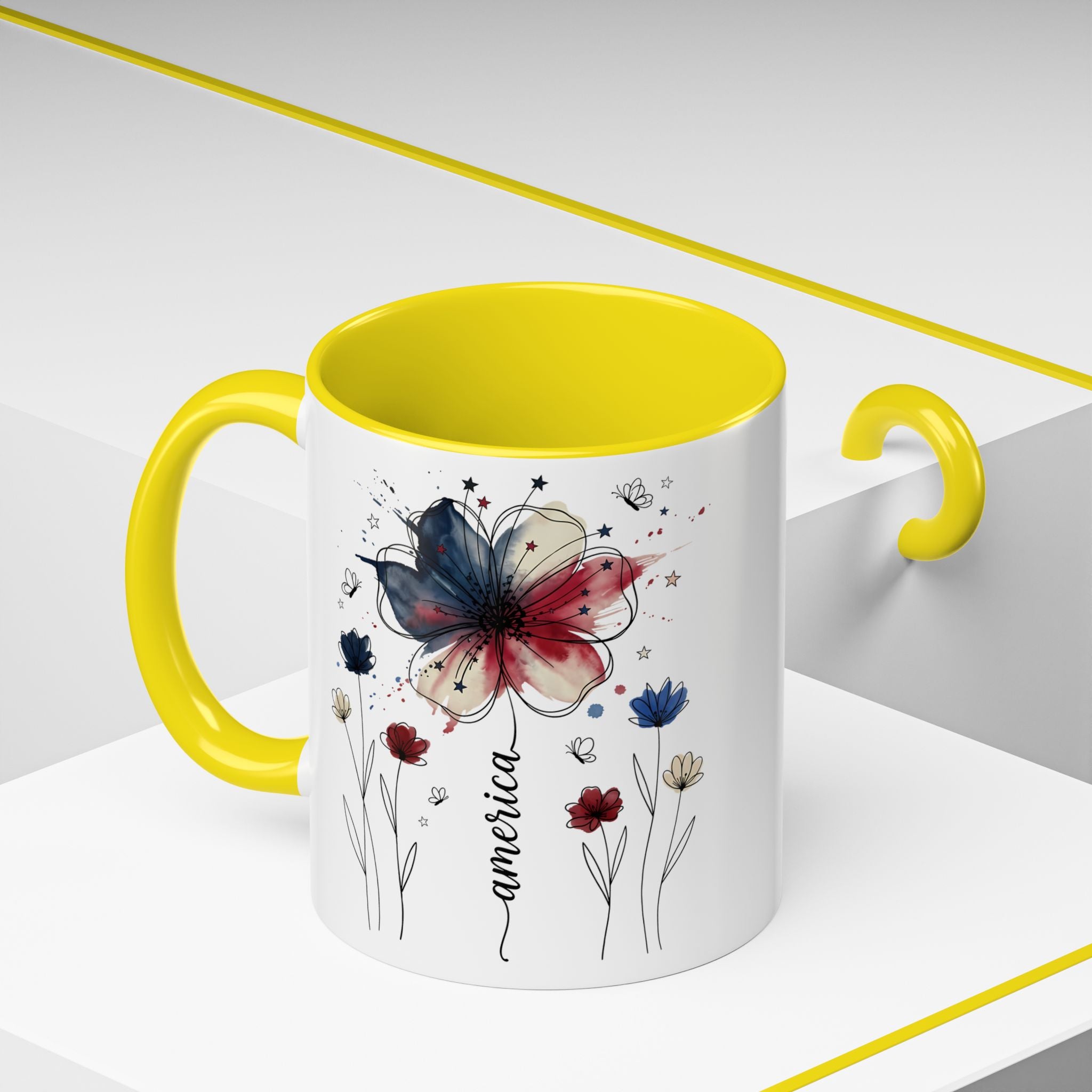 Patriotic Anemone Accent Coffee Mug Classic Floral Design