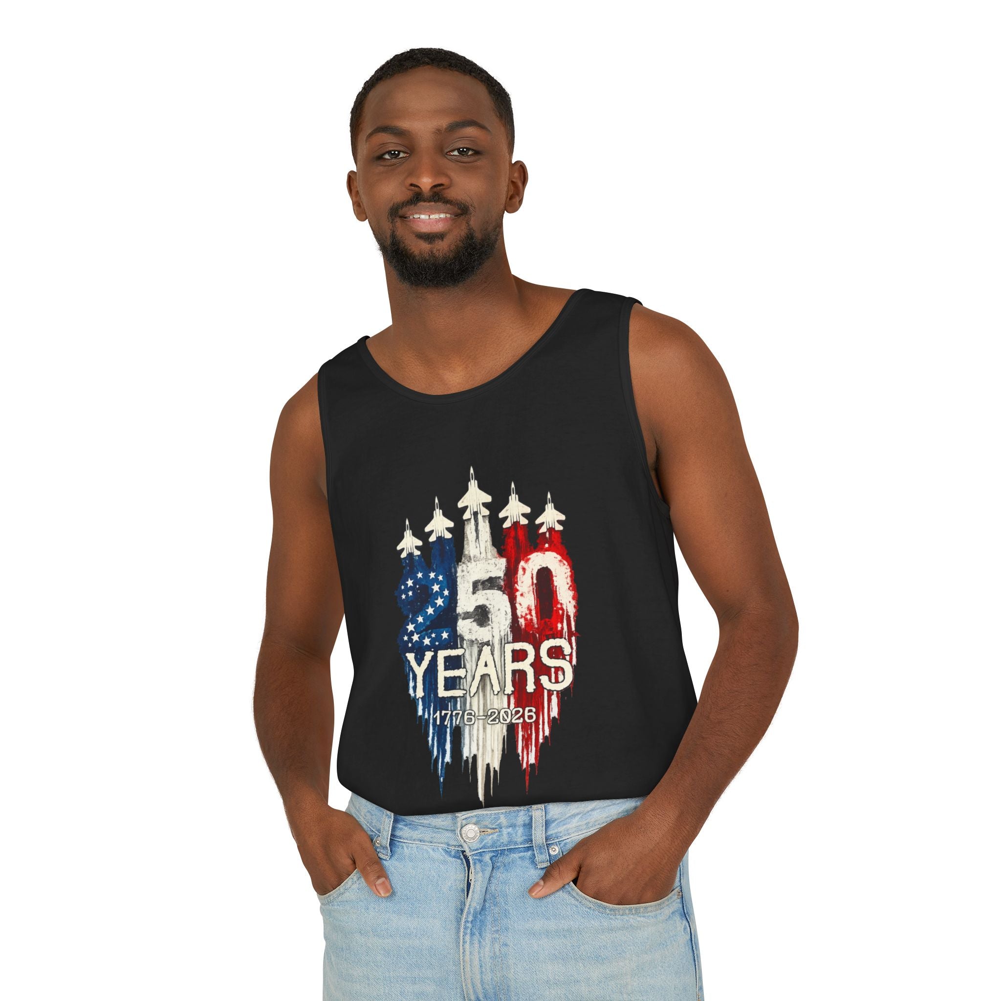 50 Years American Flag Castle Tank Top for Celebratory Wear