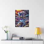 Dragonfly Fantasy Stretched Canvas Wall Art — Colorful Waterfall Nature Scene