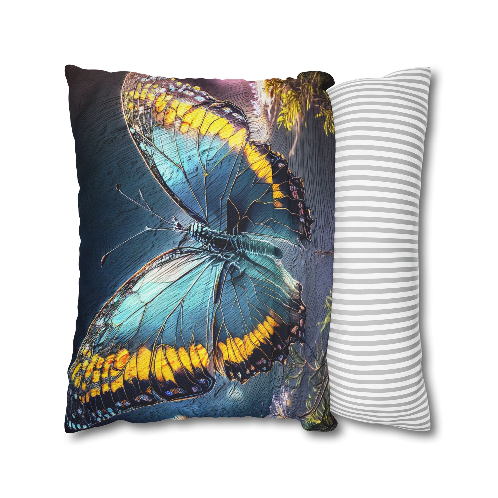 Blue and Yellow Butterfly Decorative Pillow Cover