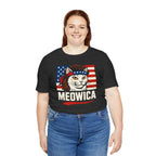 T-Shirt — "Meowica" Patriotic Cat Tee (American Flag, Funny 4th of July Shirt)
