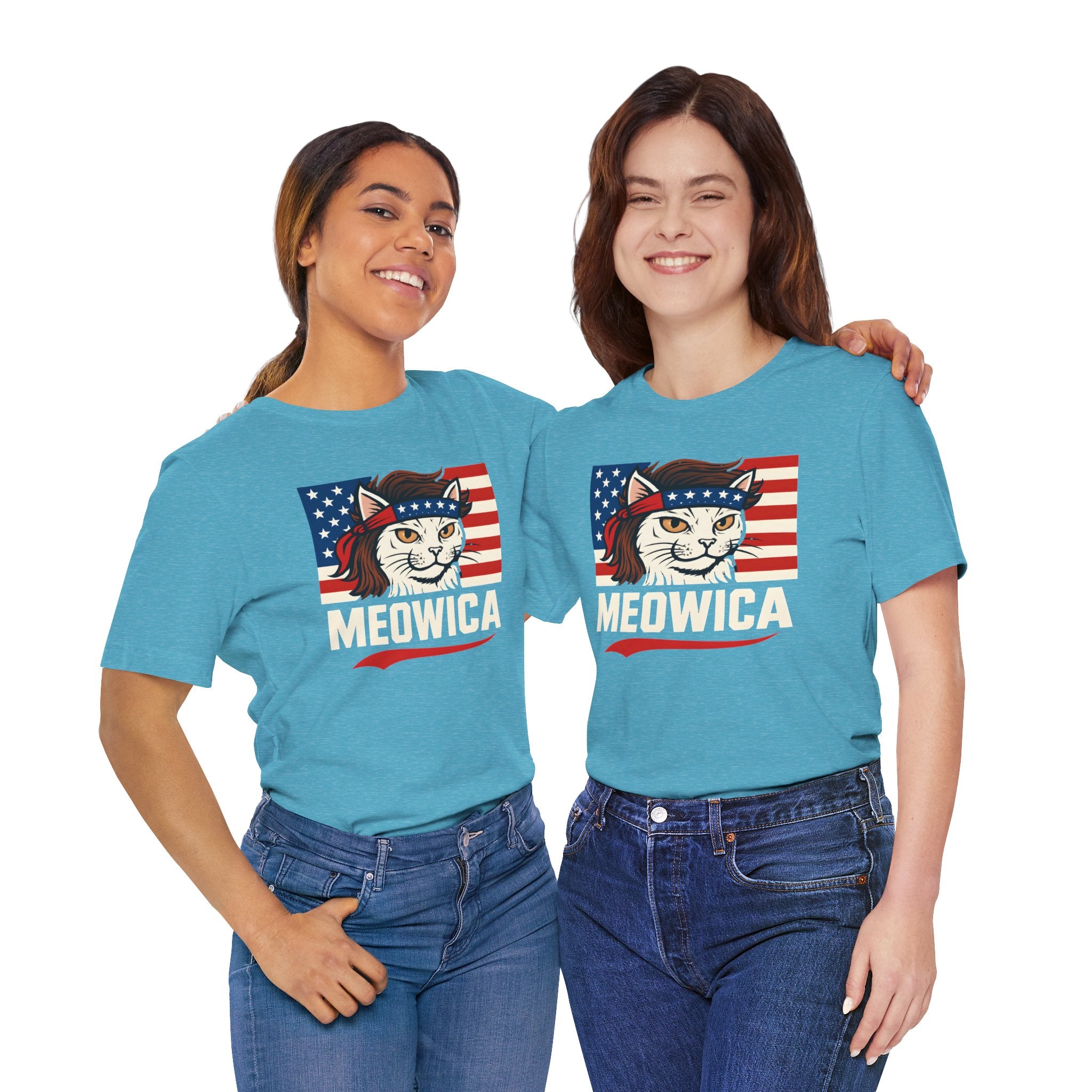 T-Shirt — "Meowica" Patriotic Cat Tee (American Flag, Funny 4th of July Shirt)