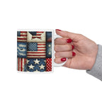 Patriotic Patchwork Ceramic Mug with American Flag Design