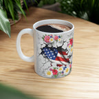 Floral American Flag Ceramic Mug - Patriotic Design