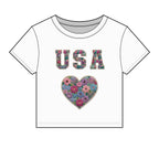 USA Floral Heart Baby Tee for Women – 4th of July