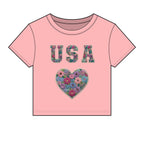 USA Floral Heart Baby Tee for Women – 4th of July