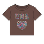 USA Floral Heart Baby Tee for Women – 4th of July