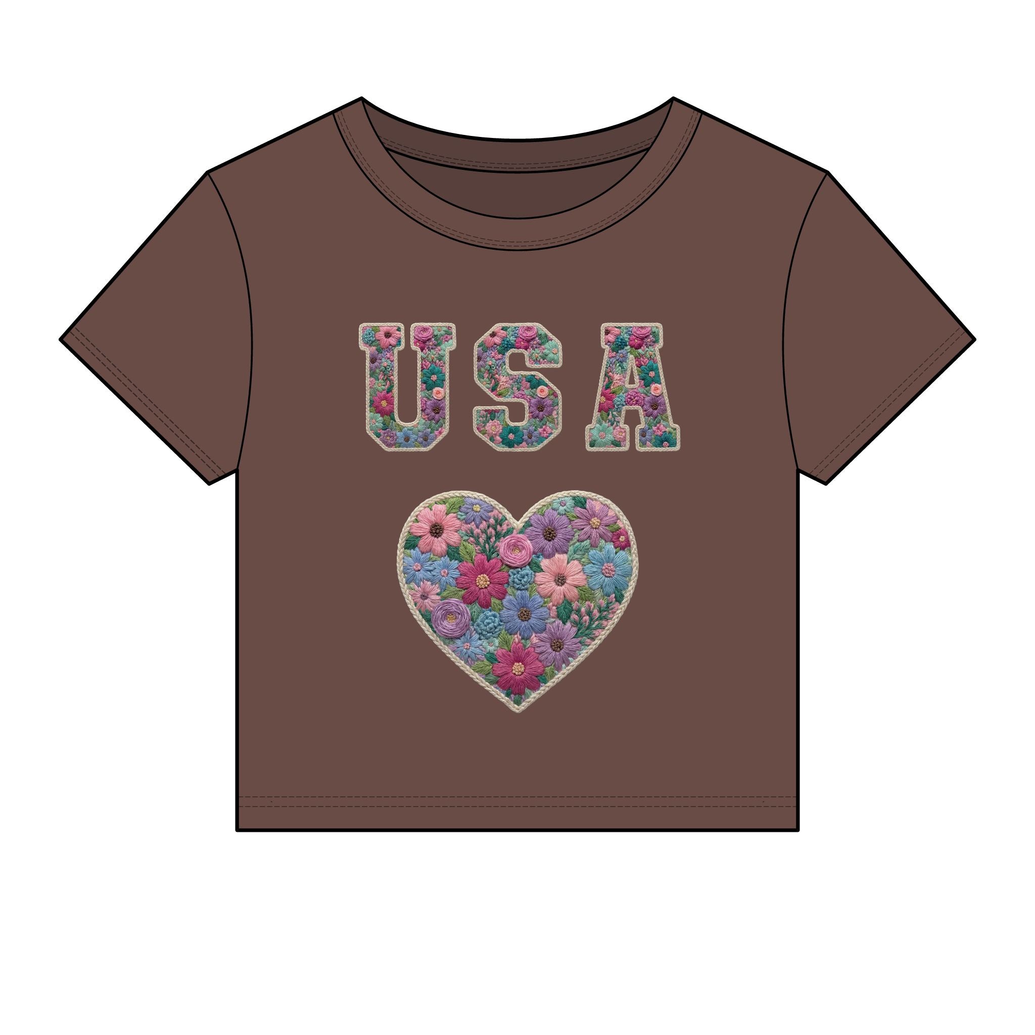 USA Floral Heart Baby Tee for Women – 4th of July