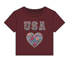 USA Floral Heart Baby Tee for Women – 4th of July