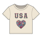 USA Floral Heart Baby Tee for Women – 4th of July