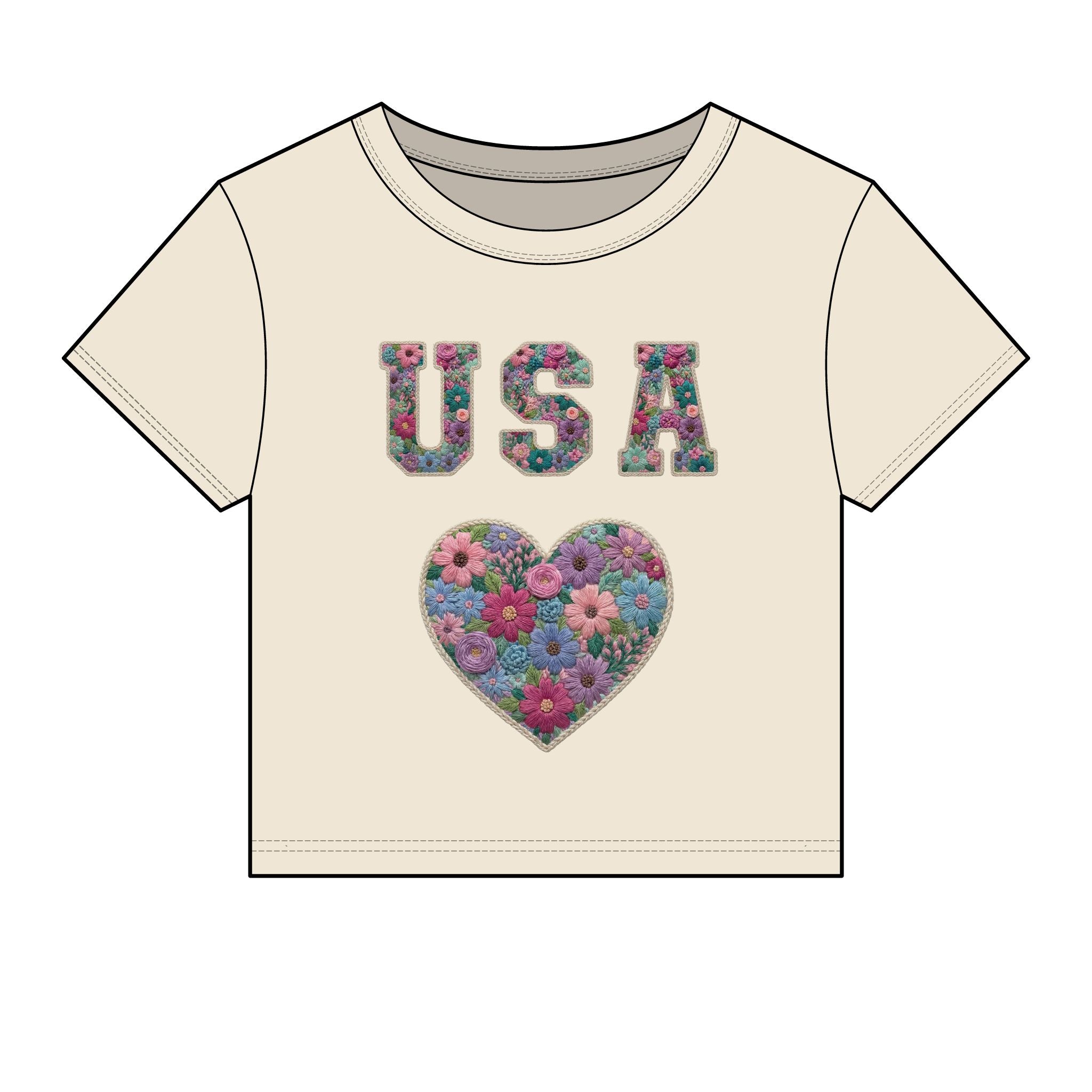 USA Floral Heart Baby Tee for Women – 4th of July