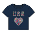 USA Floral Heart Baby Tee for Women – 4th of July