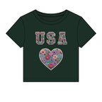 USA Floral Heart Baby Tee for Women – 4th of July