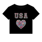 USA Floral Heart Baby Tee for Women – 4th of July