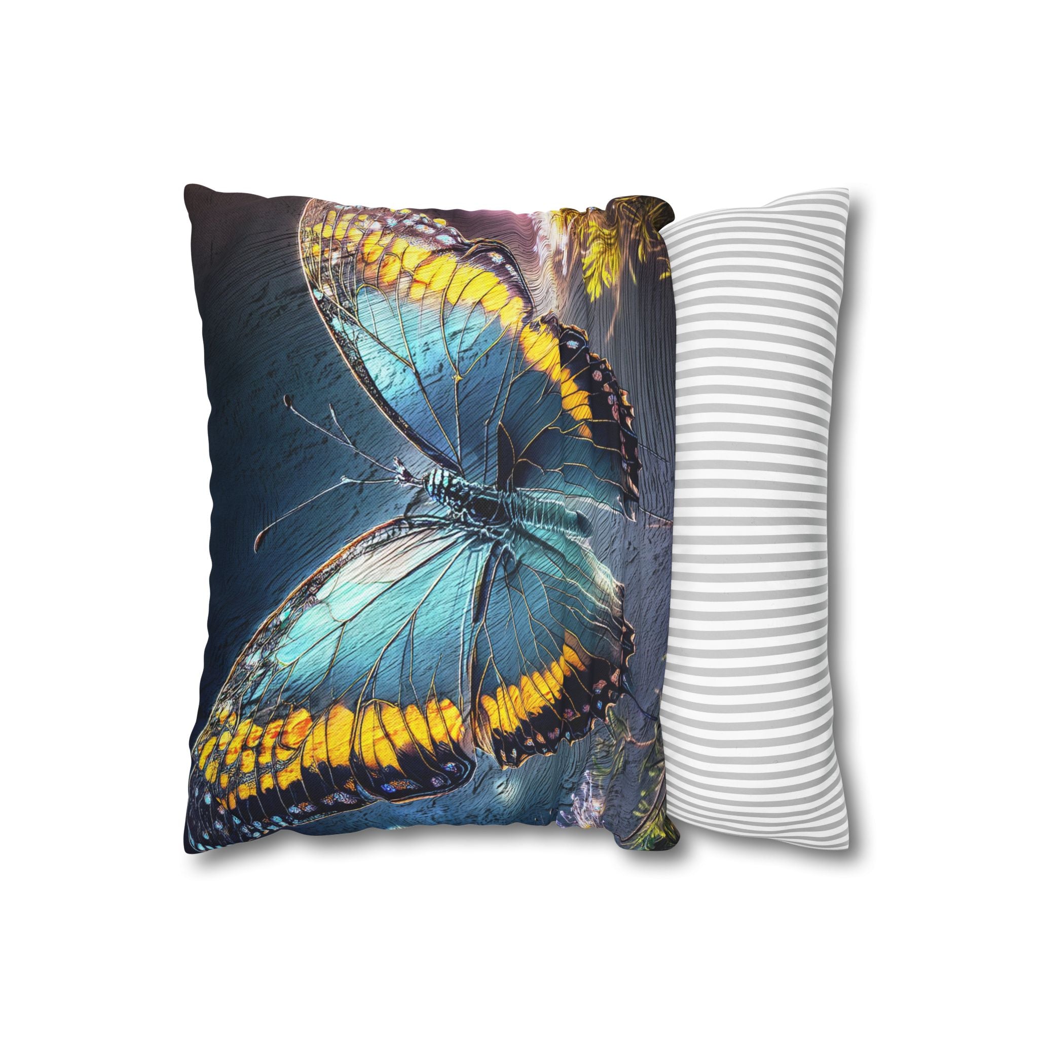 Blue and Yellow Butterfly Decorative Pillow Cover