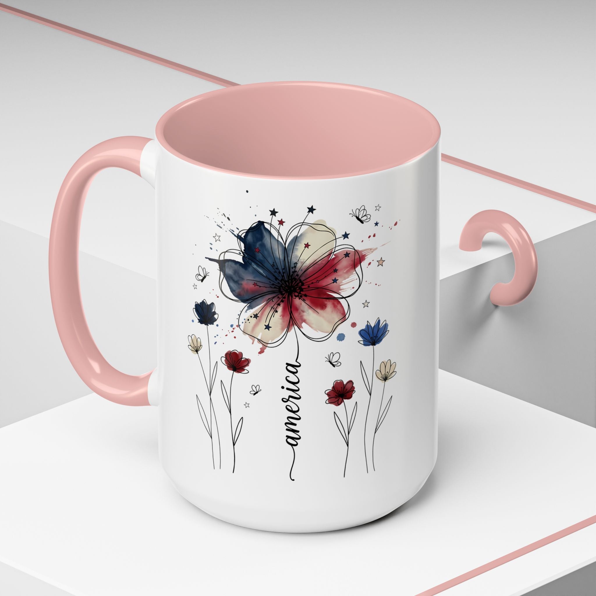 Patriotic Anemone Accent Coffee Mug Classic Floral Design