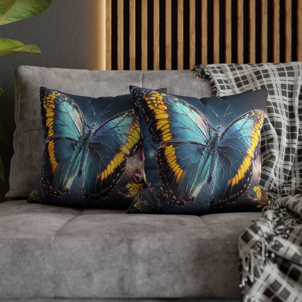 Blue and Yellow Butterfly Decorative Pillow Cover