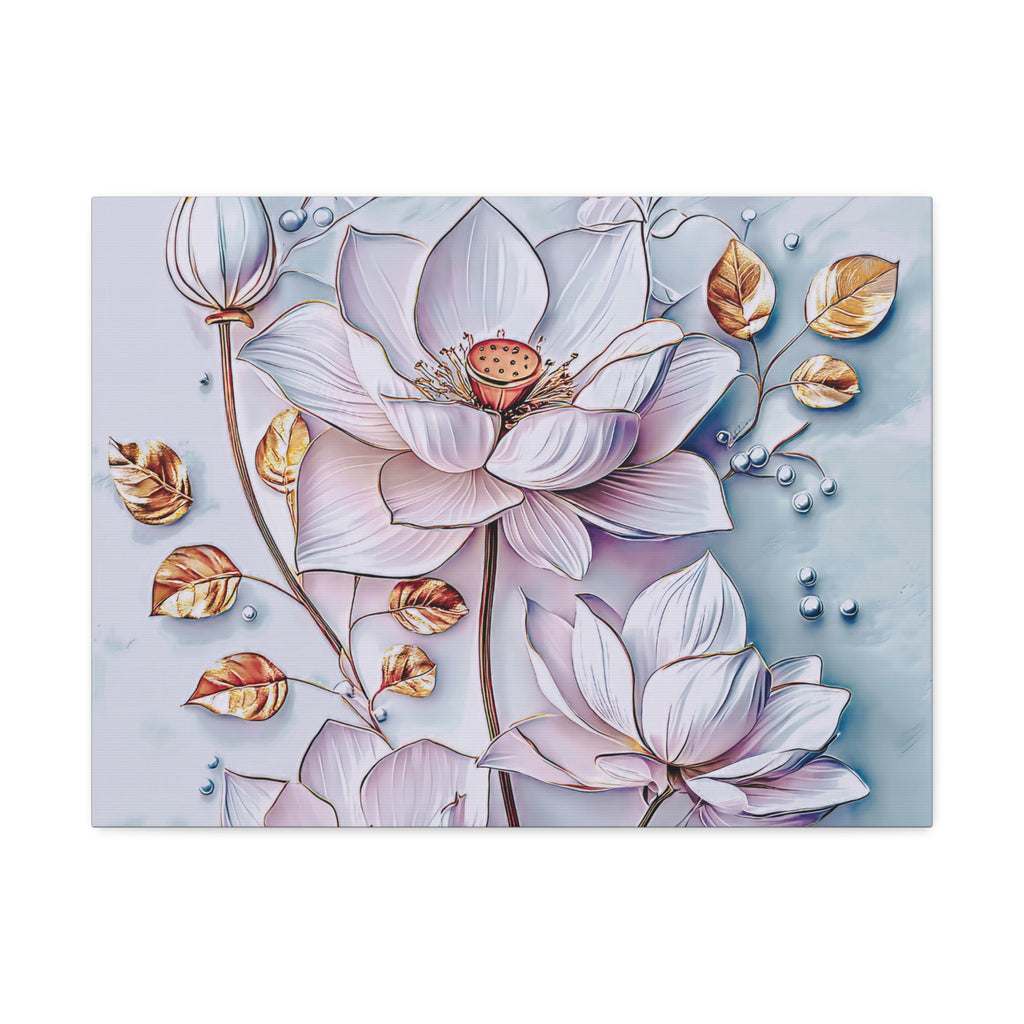 Floral Lotus Stretched Canvas Wall Art — Pastel Bloom Decorative Canvas