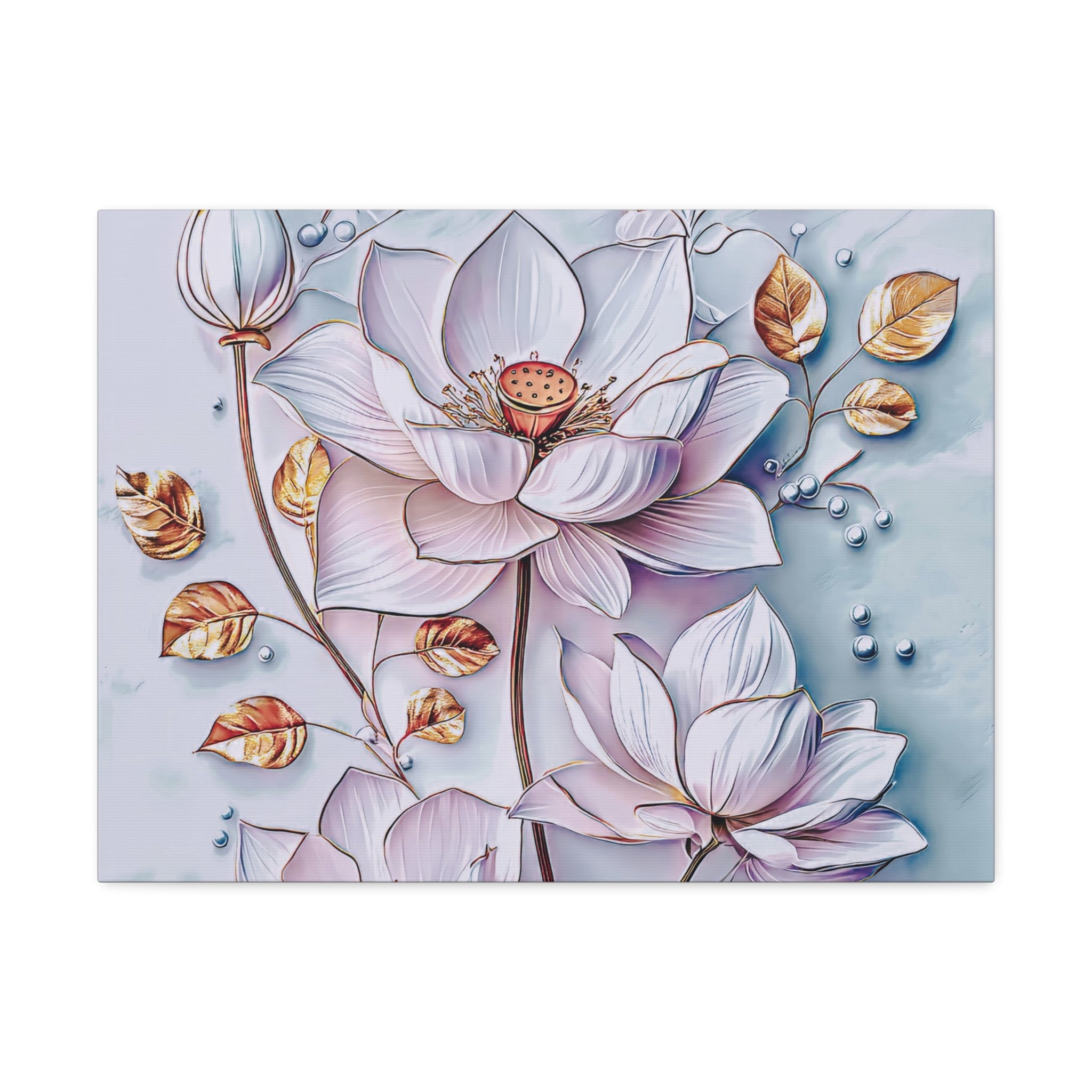 Floral Lotus Stretched Canvas Wall Art — Pastel Bloom Decorative Canvas