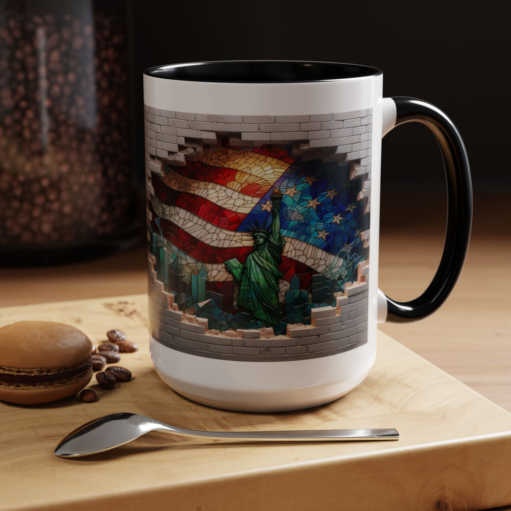 American Flag & Statue of Liberty Accent Coffee Mug – Patriotic USA Ceramic Mug