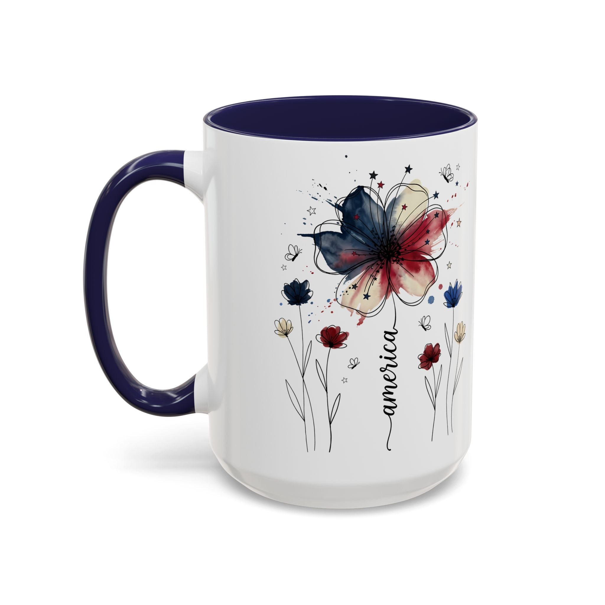 Patriotic Anemone Accent Coffee Mug Classic Floral Design