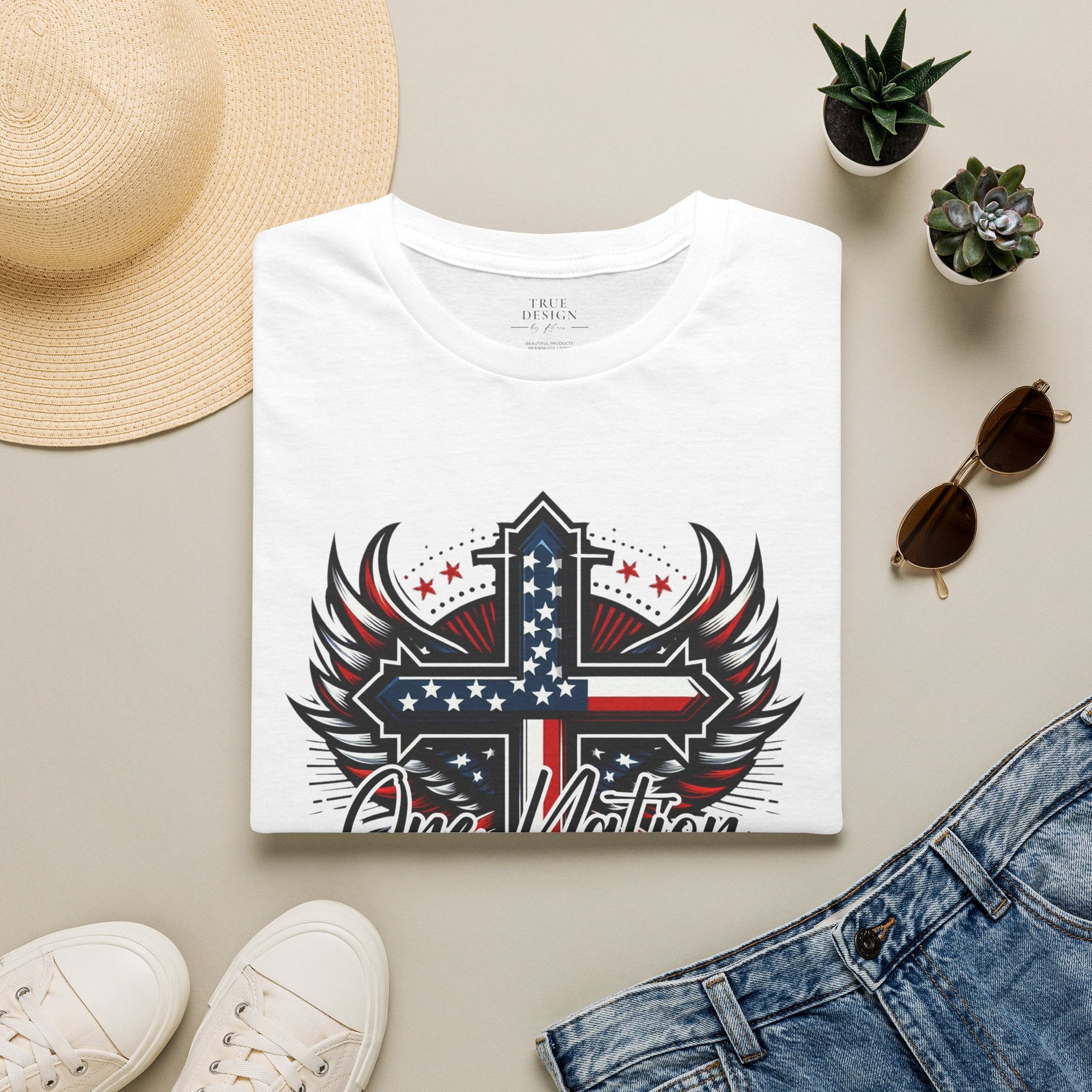 Christian Cross T-Shirt — "One Nation Under God" Patriotic Graphic Tee