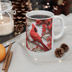 Red Paper-Cut Floral Ceramic Mug (11oz & 15oz) — Botanical Symmetry Coffee Cup