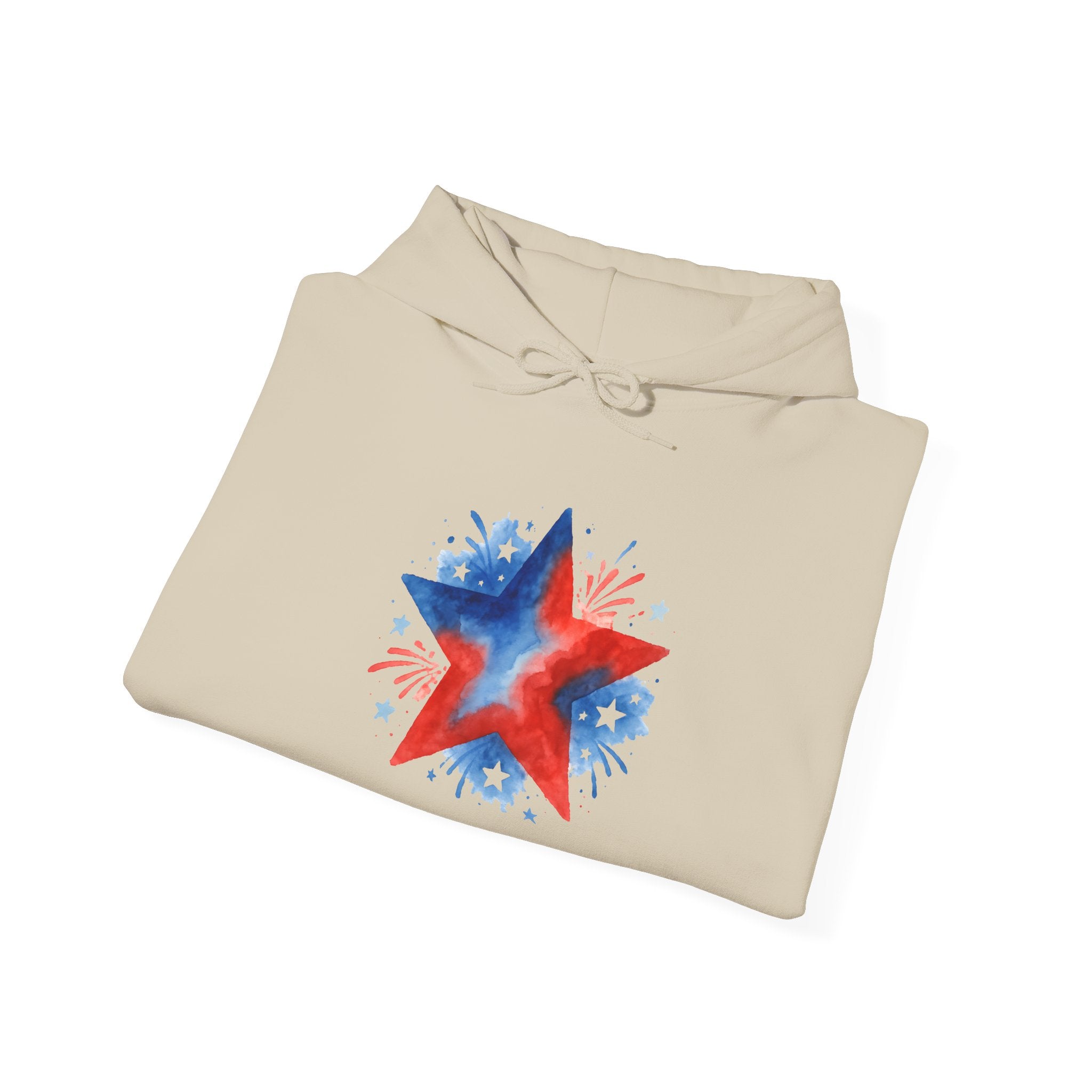 Patriotic Red & Blue Star Hoodie — 4th of July Firework Sweatshirt