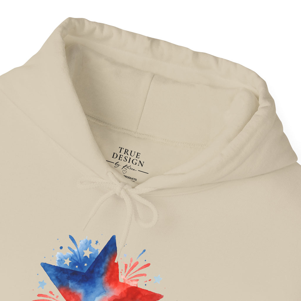 Patriotic Red & Blue Star Hoodie — 4th of July Firework Sweatshirt