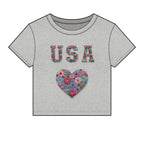 USA Floral Heart Baby Tee for Women – 4th of July