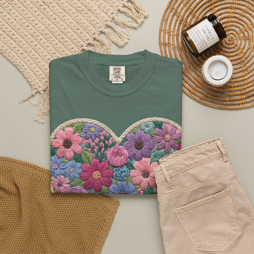 Floral Heart T-Shirt — Colorful Bouquet Heart Graphic (Print It Your Way)