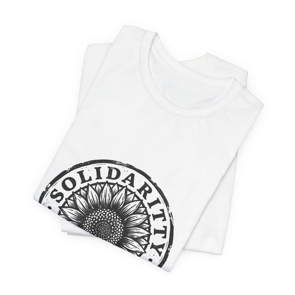 Solidarity Over Pride sunflower logo Tee | People Over Profit values-led apparel