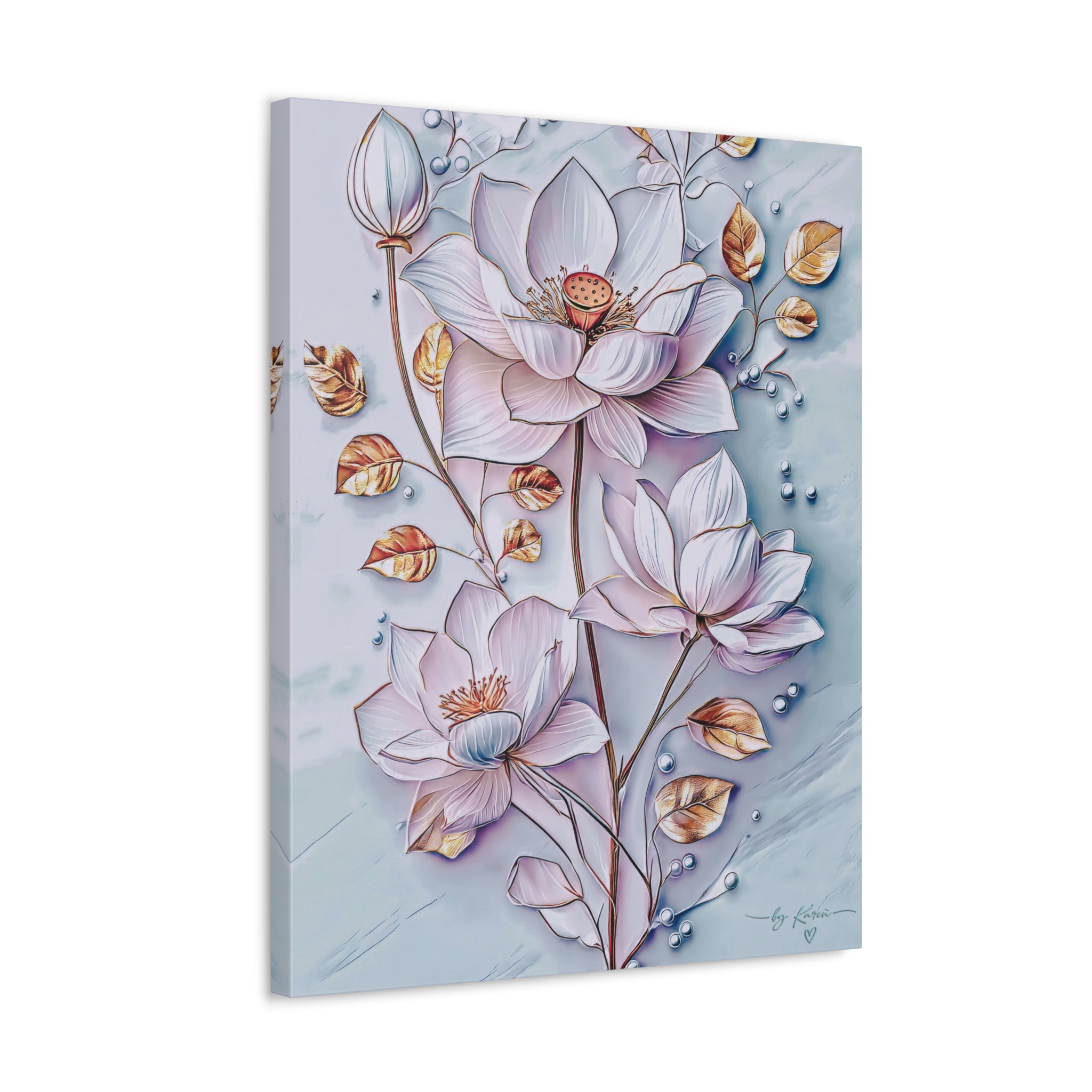 Floral Lotus Stretched Canvas Wall Art — Pastel Bloom Decorative Canvas