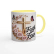 Yellow rim ceramic mug with floral and butterfly design for home & garden