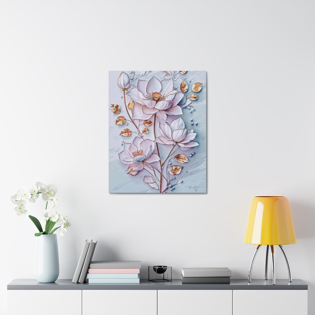 Floral Lotus Stretched Canvas Wall Art — Pastel Bloom Decorative Canvas