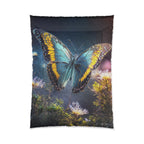Blue Butterfly Comforter - Floral Nature Bedding, Dreamy Garden Bedroom Décor