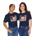 T-Shirt — "Meowica" Patriotic Cat Tee (American Flag, Funny 4th of July Shirt)