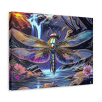 Dragonfly Fantasy Stretched Canvas Wall Art — Colorful Waterfall Nature Scene