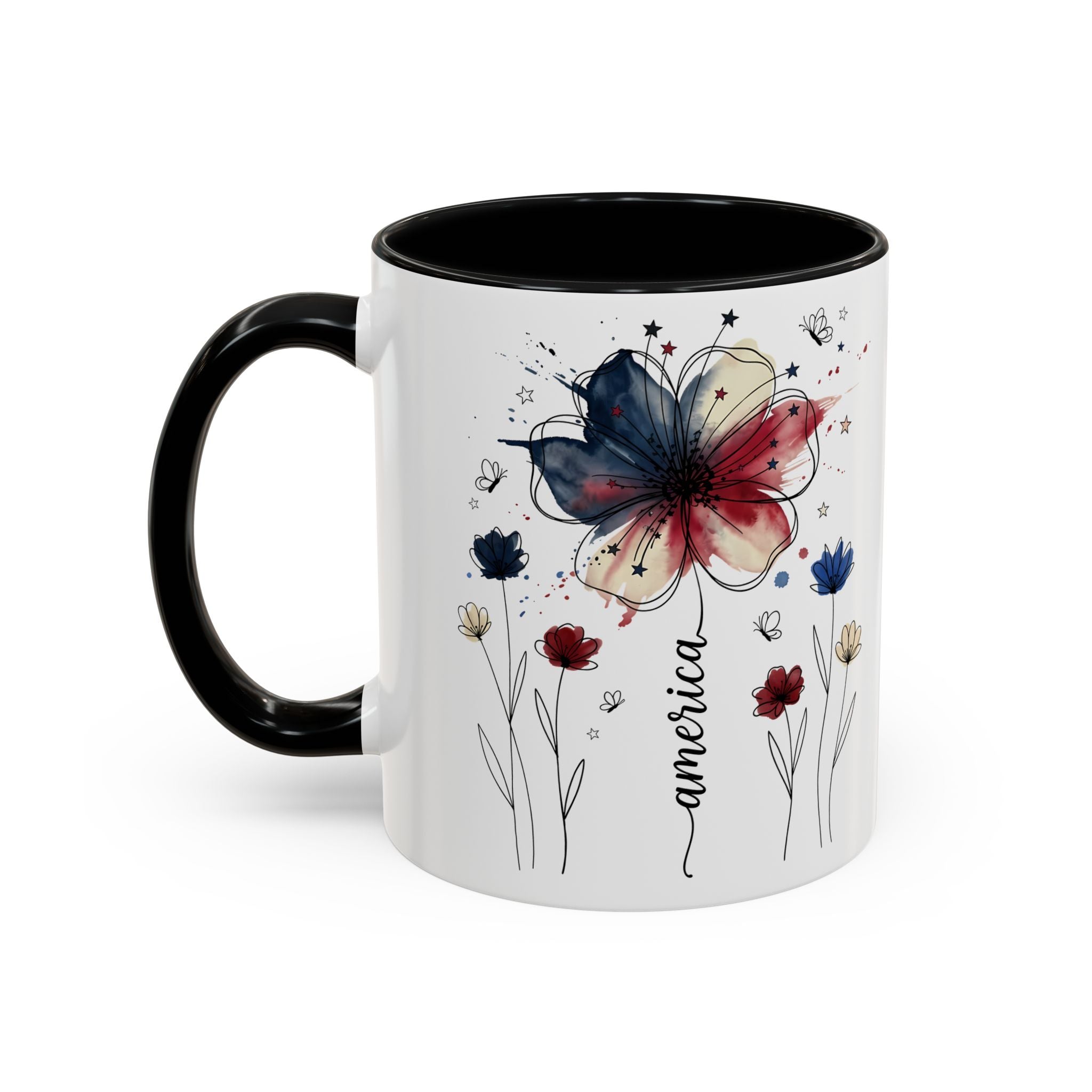 Patriotic Anemone Accent Coffee Mug Classic Floral Design